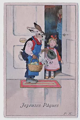 Rare Easter Vintage Postcard Fritz Baumgarten A/S F B Dressed Rabbit Fantasy • $14.99