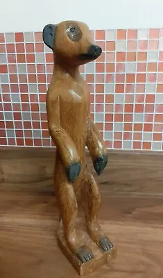 Hand Carved Polished  Wooden Meerkat Standing 13  High Figure  • £13