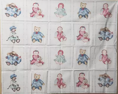 Vintage RagDoll Bear Mouse Squares Cheater Quilt Fabric 4 Yards Totaled 3 Pieces • $25