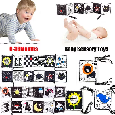 Sensory Cloth Book Black And White High Contrast Newborn Baby Crib Toys Gift AU • $15.98
