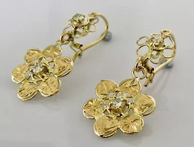 Gold Diamond Earrings - 14ct YellowGold Multi Diamond Drop Dangle Hook Earrings • £285
