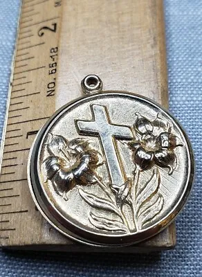 Vintage Pendant Medal Sliding Locket Cross Lord's Prayer Christian H39 • $18.99