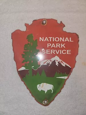 Vintage National Park Service Porcelain Sign Camping Fishing Hunting Forest Nice • $46