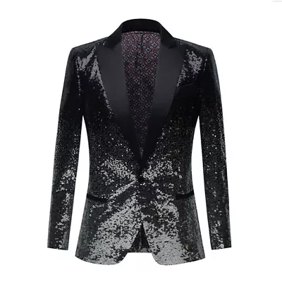 Mens Sequins Two Tone Gradient Jacket Shiny Dress Suit Blazer Coat Showman Party • £62.69