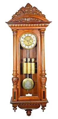 Antique 1890 German Kienzle Grand Sonnerie Carved Vienna Regulator Wall Clock • $3250