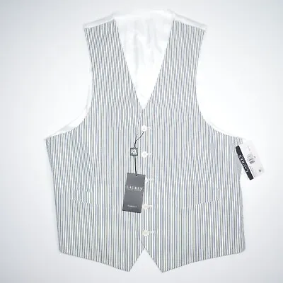 NWT RALPH LAUREN Classic Fit Seersucker Cotton Blue Cream Suit Dress Vest Sz M • $35.95