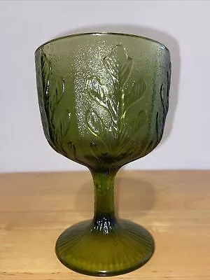 Vintage Green FTD Glass Goblet With Leaves 1975 • $18