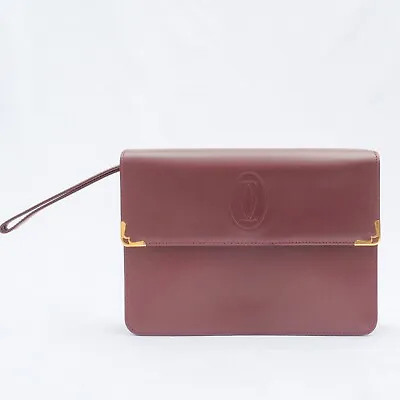 Must De Cartier Clutch Bag Purse  Second Bag Leather Authentic • $159