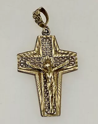 Vintage Italian Large 14k Gold Crucifix Cross Pendant - 92615 • $798