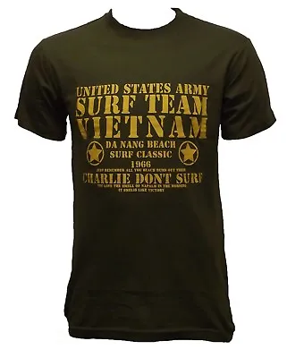 Army Military Style Vietnam War US Charlie Printed T Shirt Combat Short Sleeve • £11.39