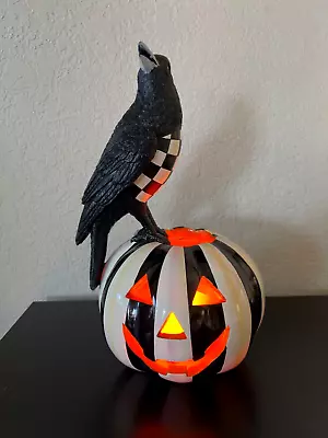 MacKenzie Childs CROW On ILLUMINATED PUMPKIN 12.75  Halloween Decor LED NEW • $142.20