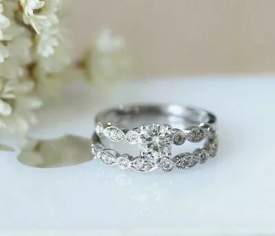 2.0 TCW Round Cut Moissanite Wedding Engagement Ring Set 14k White Gold Plated • $159