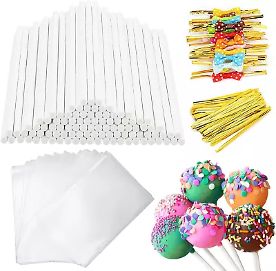 320Pcs Cake Pop Sticks And Wrappers Kit Lollipop Sticks Cake Pop Bags With Meta • $8.88