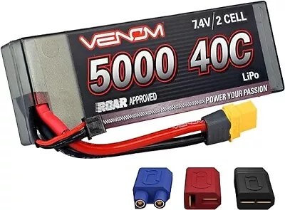 Venom Sport Power 40C 2S 5000mAh 7.4V LiPo Battery Roar Approved With Univers... • $43.99