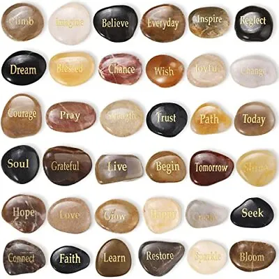 36 Pcs Inspirational Stones Engraved Words Rock Encouragement Amulets Gift • $38.99
