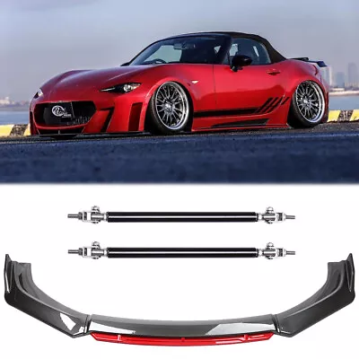 Carbon Fiber Front Bumper Lip Spoiler + Strut Rods For Mazda MX5 RX8 Miata 323 • $119.11