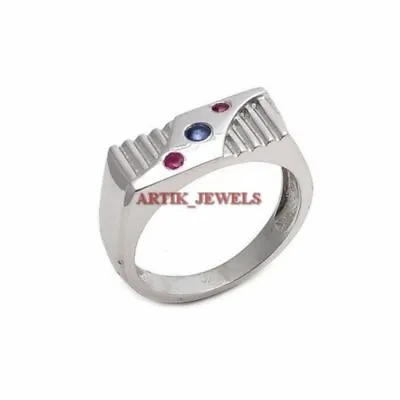 Heated Blue Sapphire & Ruby Gemstone With 925 Sterling Silver Men's Ring AJ246 • $83.22