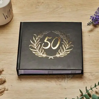 £14.99 • Buy 50th Birthday Black Photo Album Gold Laurel Wreath