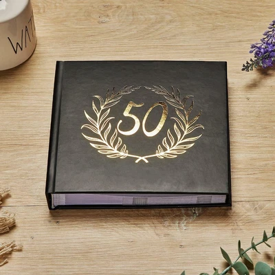 50th Birthday Black Photo Album Gold Laurel Wreath • £15.99