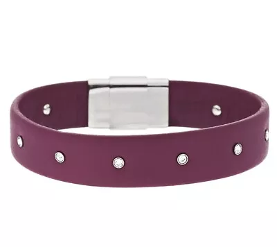 QVC Steel By Design Stainless Steel Crystal Accent Leather Average Bracelet • $30.35