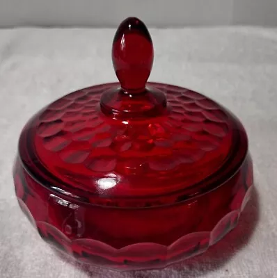 Viking Glass Ruby Red Georgian Candy Dish & Lid Vintage 5 3/4 Inches Excellent • $28.88