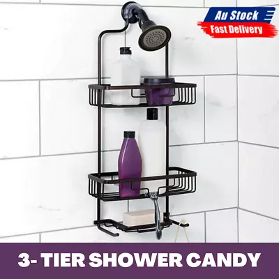 3 Tier Bathroom Shower Caddy Steel Hanging Rack Shampoo Storage Shelf Black • $28.99