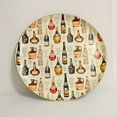 VINTAGE PAPER MACHE Serving Tray. MARKED Alcohol Proof  Whiskey Bottle PATTERN • $15.99