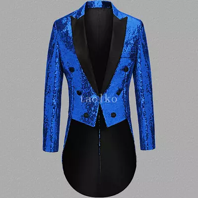 Men's Sequins Blazers Tuxedos Jacket Swallow-tailed Coat Evening Party Nightclub • $118.49