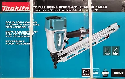 Makita AN924 21º Full Round Head Plastic Collated 3-1/2  Framing Nailer NEW • $166.66