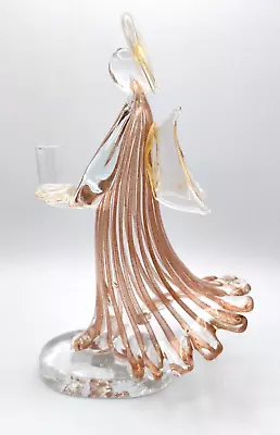 Mid Century Murano Glass Aventurine ROSE GOLD Striped Angel Candle Holder 9  VG • $71.96