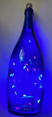 Cobalt Blue Glass  Bottle With LED AA Battery RGB Coloured Lights (30 High) • £5