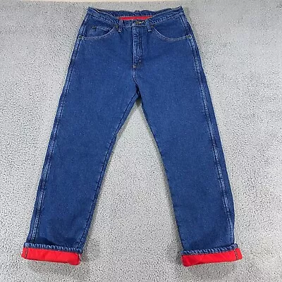 Wrangler Rugged Wear Jeans Mens 33x32 (32x31) Blue Denim Red Fleece Lined Work • $19.77
