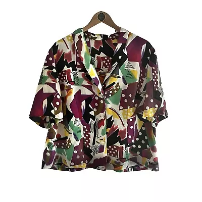 Women’s Vintage 90’s Shirt Pattern Short Sleeve Multicoloured Size XXL • £16