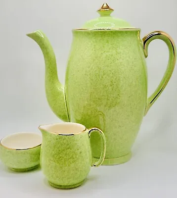 Vintage ROYAL WINTON Grimwades Mottled Green Teapot Set Creamer Sugar Tea Pot • $46.99