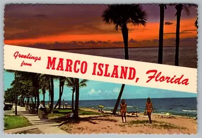 Postcard Marco Island Florida Banner Greetings Sunset Beach • $4.75
