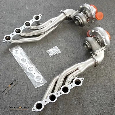 T4 A/R.80 /.81 Turbos+Exhaust Headers+Elbow Adapters For LS1/LS2/LS3 4.8L 5.3L  • $770.79