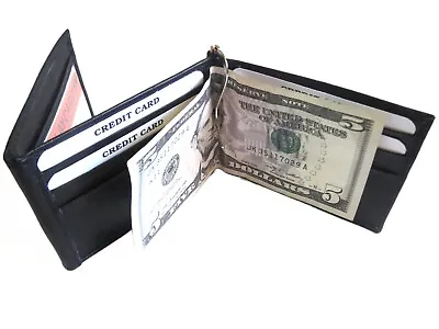 $9.99 • Buy Z Shape Money Clip Wallet ID Credit Card Holder Black Genuine Leather For Men