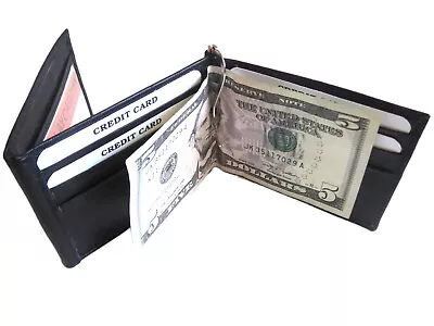 Z Shape Money Clip Wallet ID Credit Card Holder Black Genuine Leather For Men • $9.99