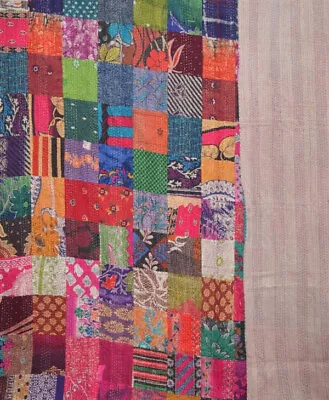 Bohemian Multicolor Patchwork Quilt Kantha Handmade Vintage Boho Twin Bed Quilts • $43.69
