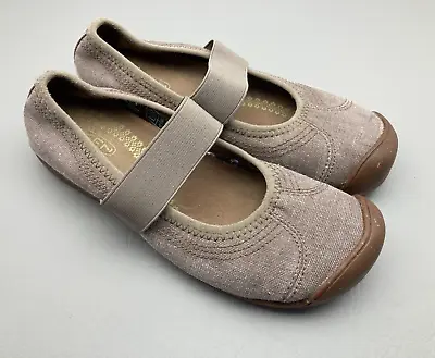 Keen Womens Sienna Mary Jane Shoes Size 7 Flat Beige Canvas Slip On Comfort • $19.95