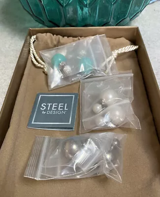 QVC Steel By Design Stainless Steel Round Stud Earrings Set Of 3 NWT • $20