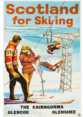 Vintage Poster Scotland For Ski-ing Cairngorms Glencoe Glenshee 60s 70s Print • £5.99