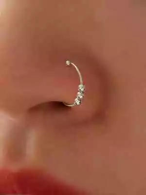 Ball Fake Nose Hoop Piercing 3 Ball Nose Ring Sterling Silver Small Nose Ring • £3.49