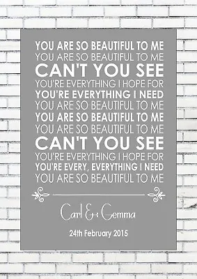 YOU ARE SO BEAUTIFUL TO ME - JOE COCKER Song Personalised First Dance Lyrics • £16.50