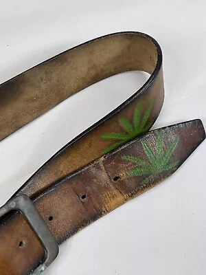 1970s 1960s Weed Vintage Tooled Leather Belt Marijuana Hippie Woodstock Stoner • $125.97