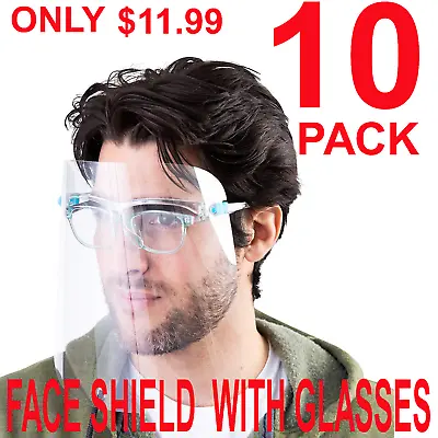 10 PACK Face Shield Guard Mask Safety Protection With Glasses Reusable Anti Fog • $11.99