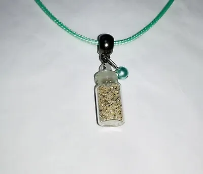 Handmade GLASS SAND Charm Pendant NECKLACE +Mint Green Faux Pearl 2mm Waxed Cord • $3.70