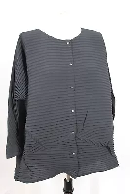 Babette SF M Black Poly Microfiber Crepe Pleated Snap-Front Top Blouse Topper • $89.99