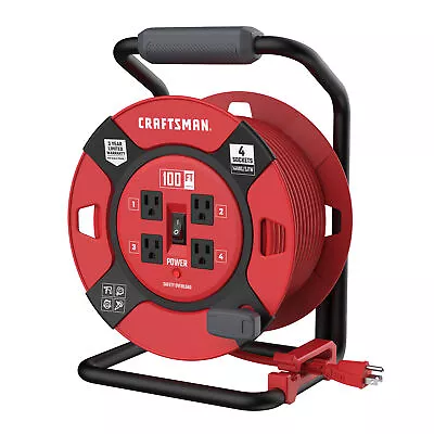 CRAFTSMAN Heavy Duty Retractable Extension Cord 100 Ft With 4 Outlets • $89.99