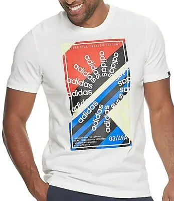 Adidas Climalite Slogan Tee Shirt Mens L White Multi-color Graphic Logo NWT • $7.99